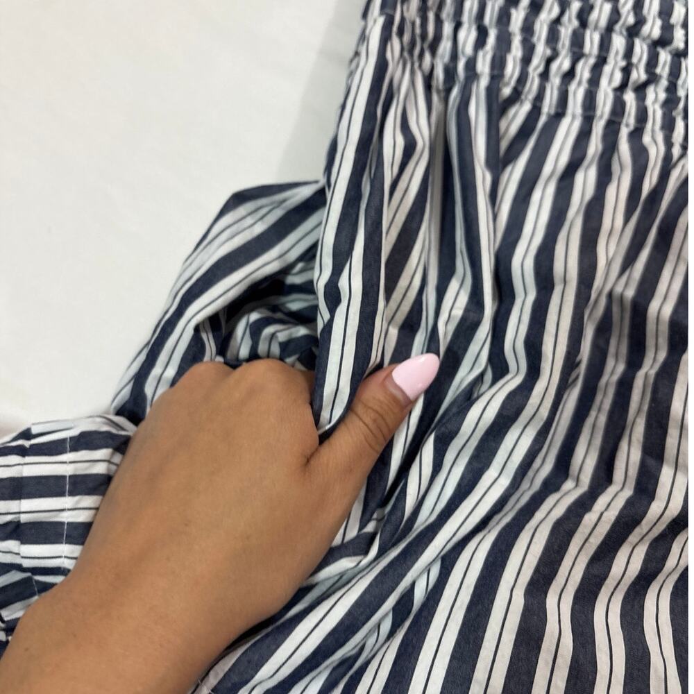 Quince Womens XL 100% Organic Cotton Poplin Tiered Maxi Dress Hudson Stripe - Picture 5 of 11